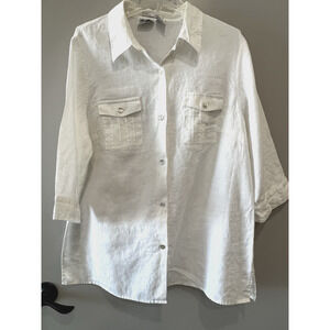 Edward Women's 100% White Irish Linen lagenlook Shirt ,pleated pocket Sz 2X